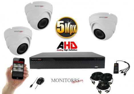 Monitorrs Security - AHD Dóm kamerarendszer 3 kamerával 5 Mpix - 6043K3
