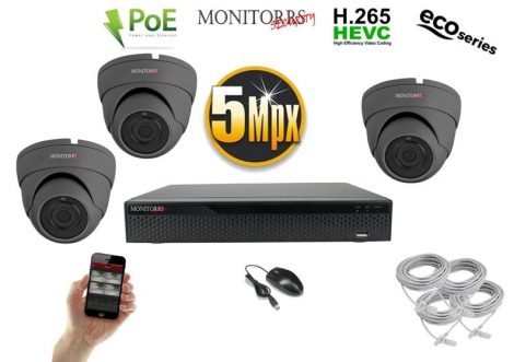 Monitorrs Security - IP Dóm kamerarendszer 3 kamerával 5 Mpix GD - 6081K3