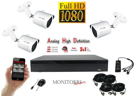 Monitorrs Security - AHD kamerarendszer 3 kamerával 2 Mpix - 6101K3