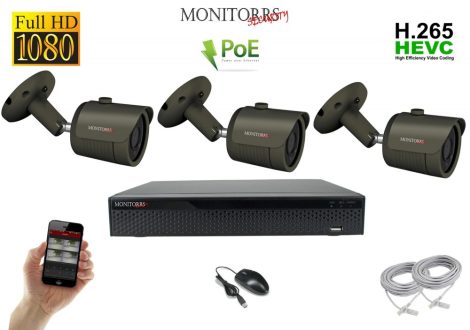 Monitorrs Security - IP kamerarendszer 3 kamerával 2 Mpix - 6170K3