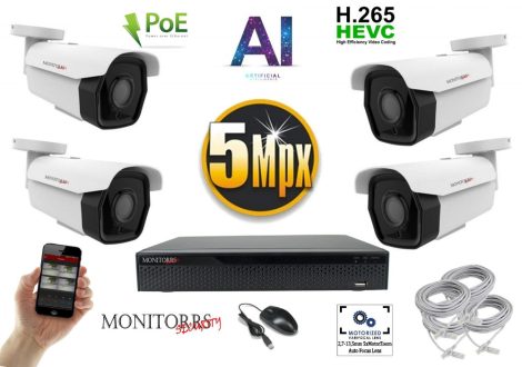 Monitorrs Security - AI IP park kamerarendszer 4 kamerával 5 Mpix - 6185K4