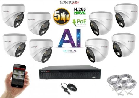 Monitorrs Security - AI IP Dóm  kamerarendszer 8 kamerával 5 Mpix - 6370K8