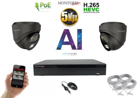 Monitorrs Security - AI IP Dóm  kamerarendszer 2 kamerával 5 Mpix - 6371K2