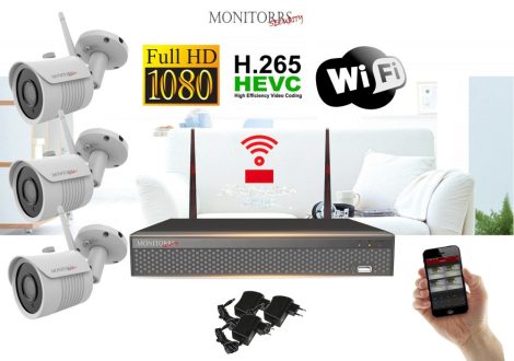 Monitorrs Security - Wifi IP Full HD kamerarendszer 3 kamerával - 6513K3